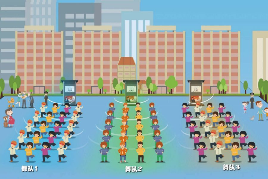 廣場(chǎng)舞定向音響，定向發(fā)聲分區(qū)效果